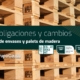 Palets europeos apilados con la marca de tratamiento ES-41-0053 HT, junto al titular del artículo y los certificados ISO de Grupo Causo